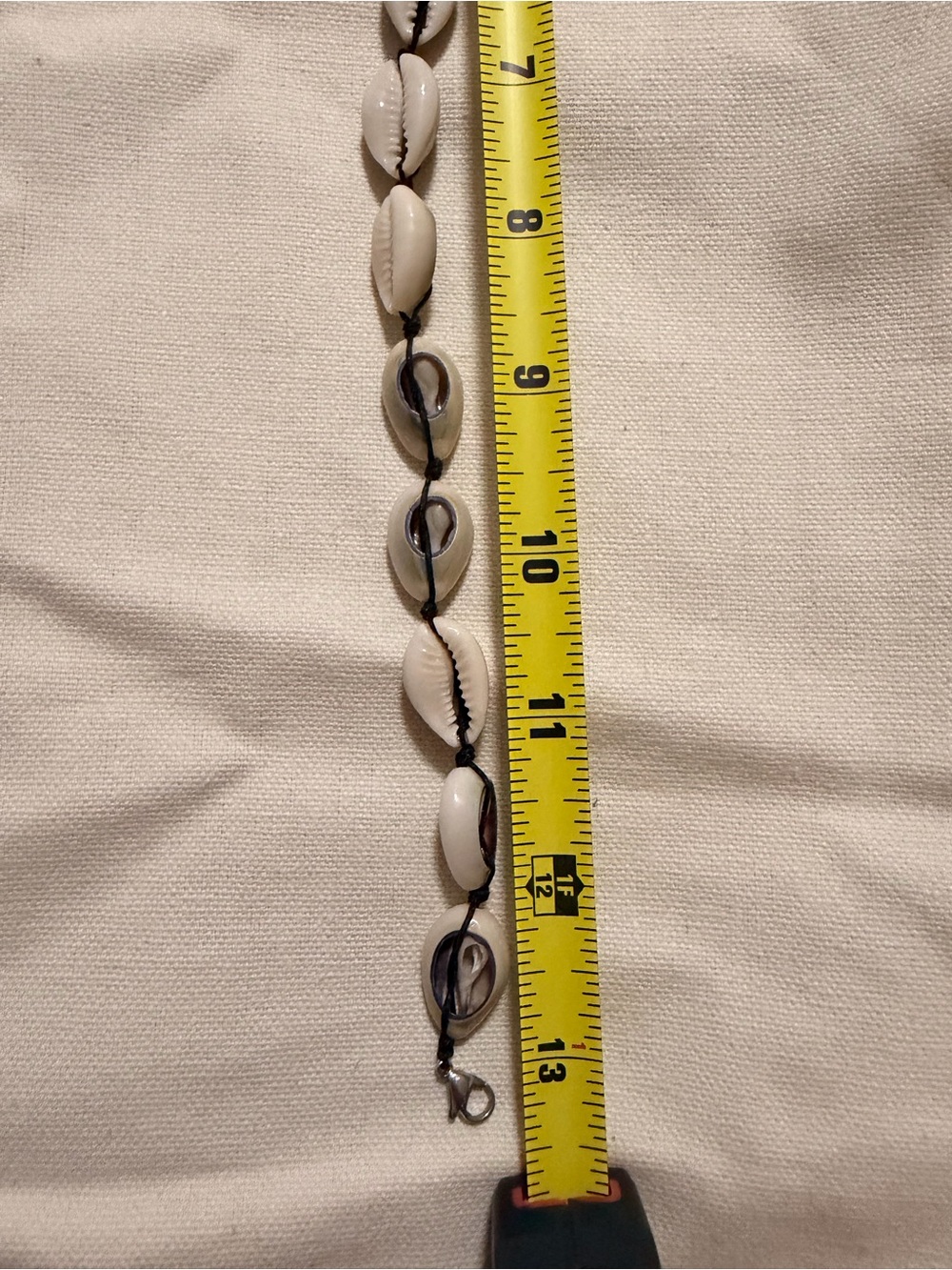 White Cowrie Shell Necklace- 13" Black Rope & 2" Silver Extender - Picture 3 of 4